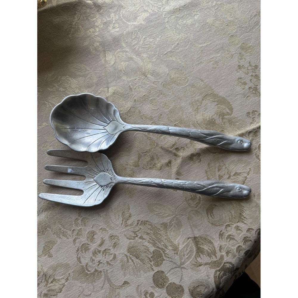 Vintage Arthur Court Designs 1990 Leaf Serving Spoon & Fork Salad Servers